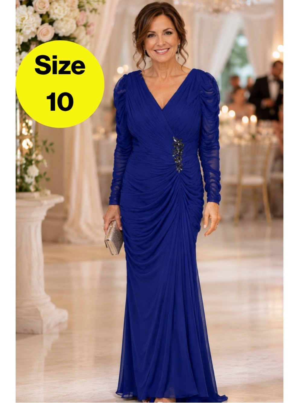 T.CAROLYN 👑 Majestic Floor-Length Formal Embellished Crystals Dress (Size 10)